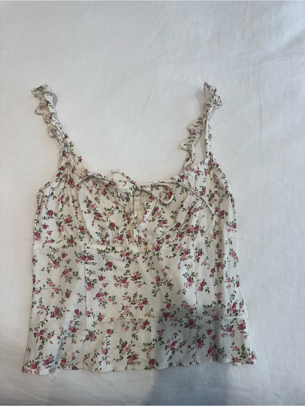 Reformation Ivory Camisole with Pink Floral Print